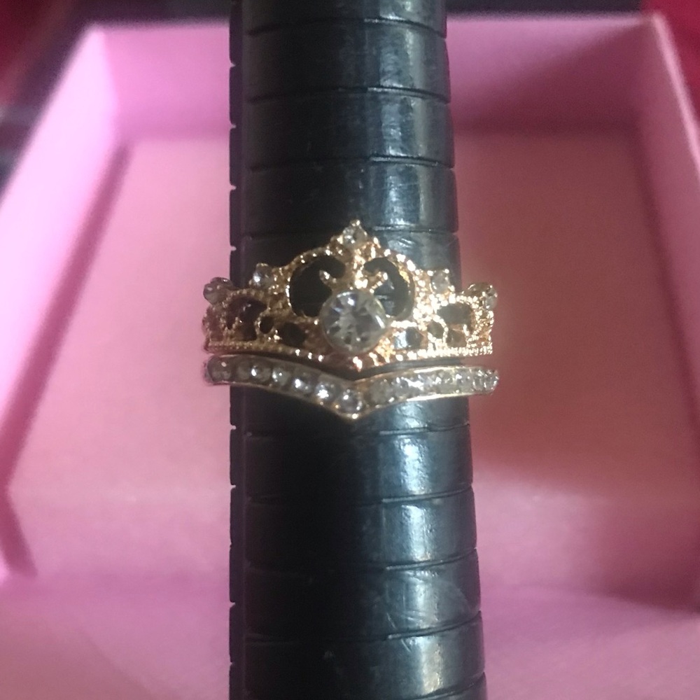 Gold-Tone Crown Ring with Clear Stones